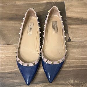Valentino Navy and Blush Studded Flats